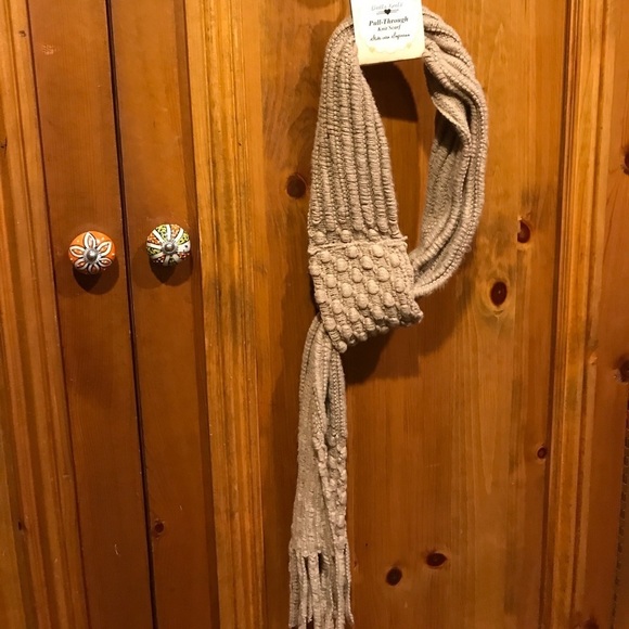 Taupe Pull Through Knit Scarf - Picture 2 of 5